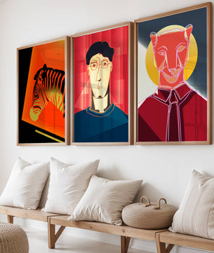 Art moderne avec zèbre, portrait géométrique et panthère