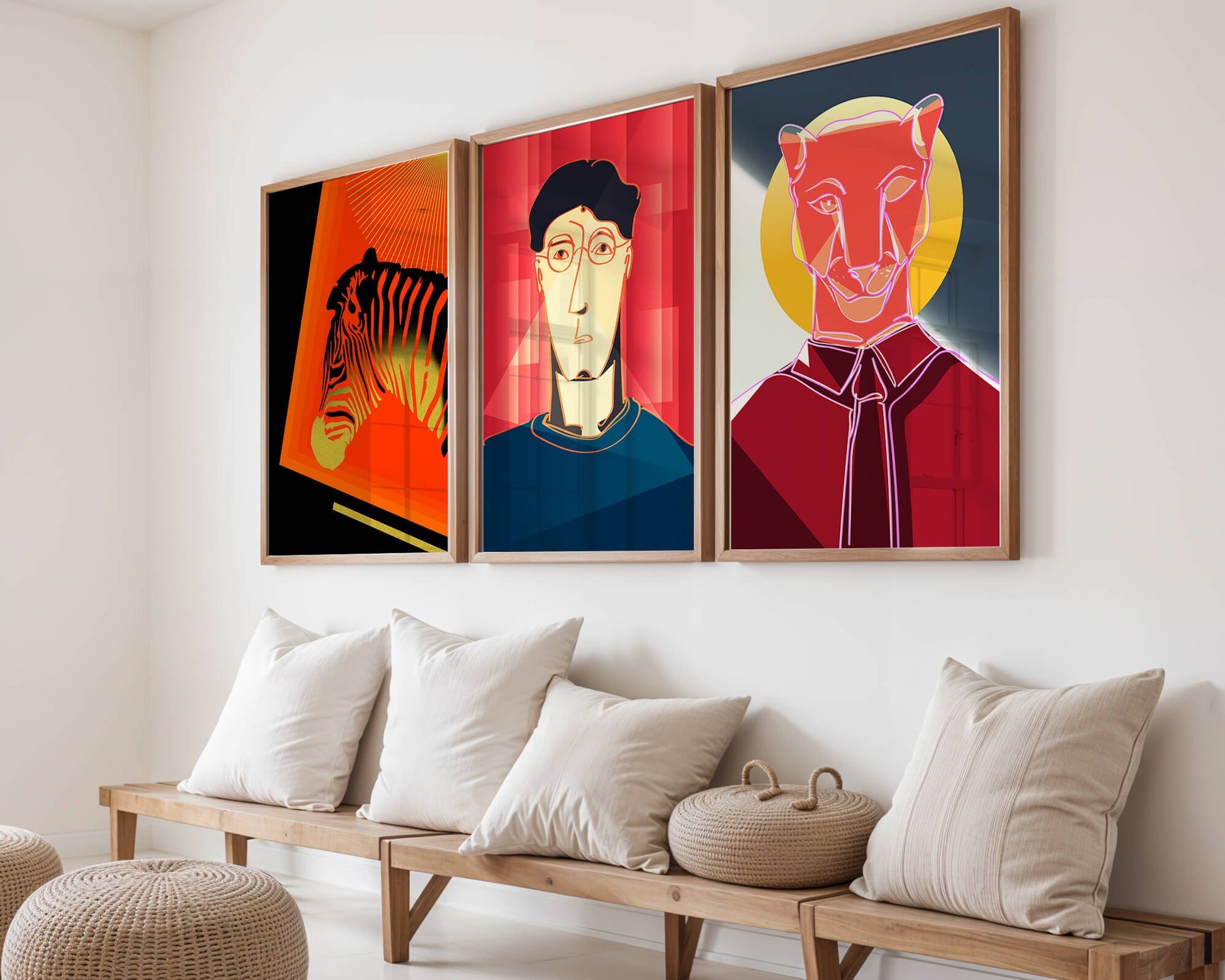 Art moderne avec zèbre, portrait géométrique et panthère