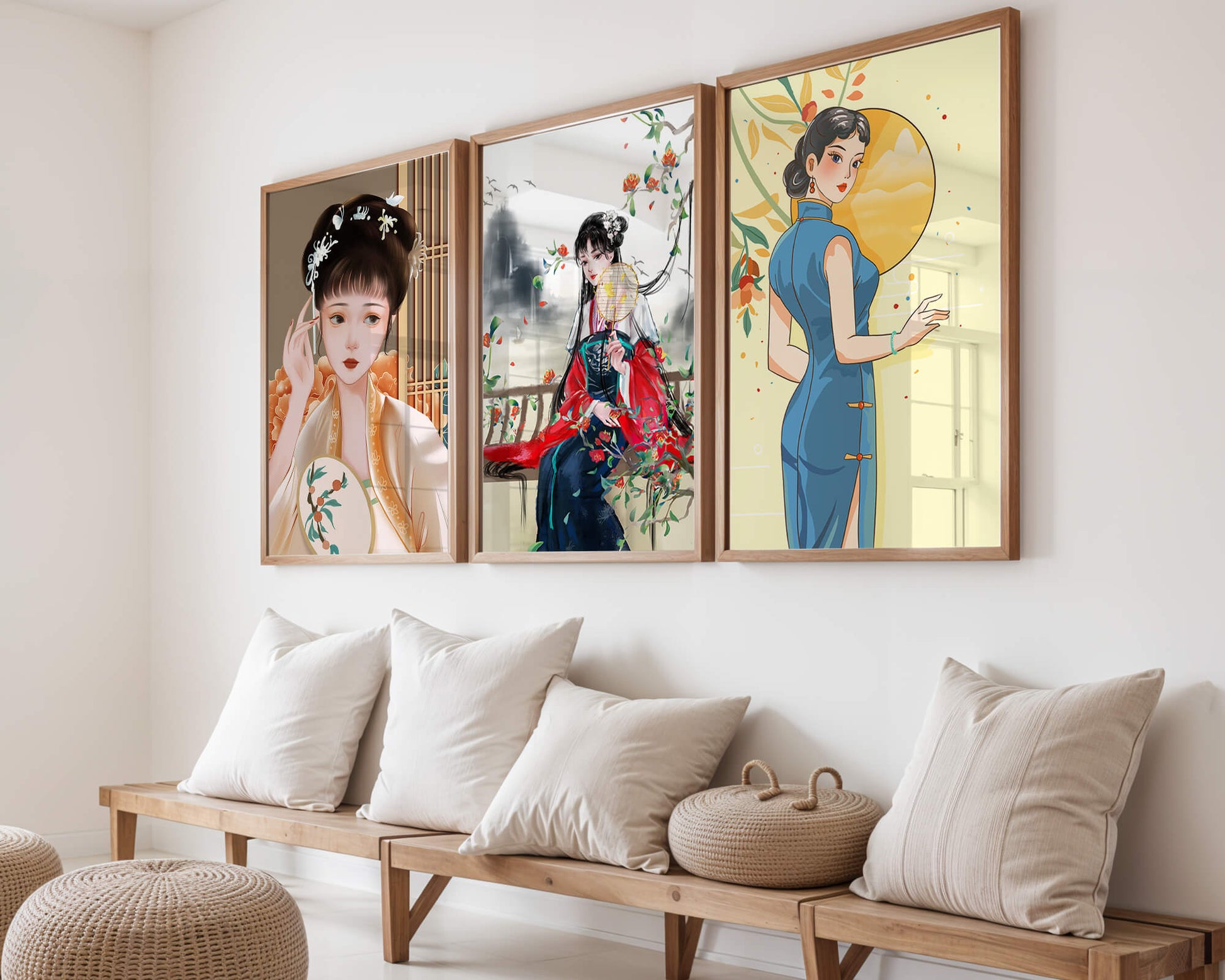 Arte Digital con Motivos Asiáticos e Ilustraciones de Mujeres