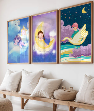 Affiches pour enfants de ciel nocturne avec des enfants endormis