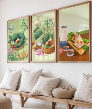 Tableaux d'art inspirés de la culture orientale avec des motifs de nourriture et de nature