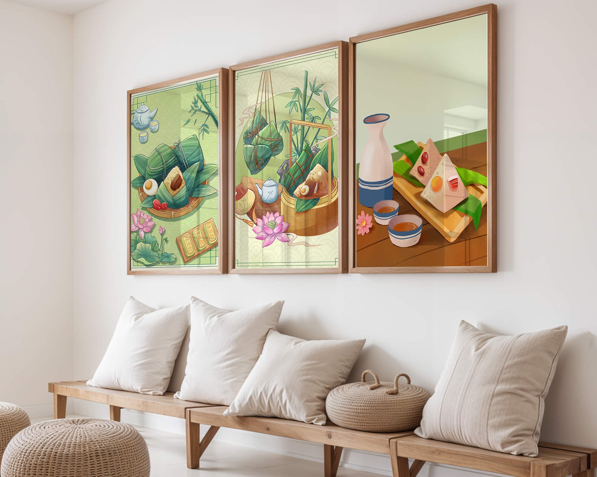 Tableaux d'art inspirés de la culture orientale avec des motifs de nourriture et de nature