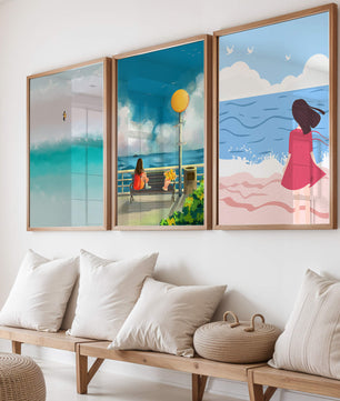 Tableaux minimalistes de plage et de mer avec personnages