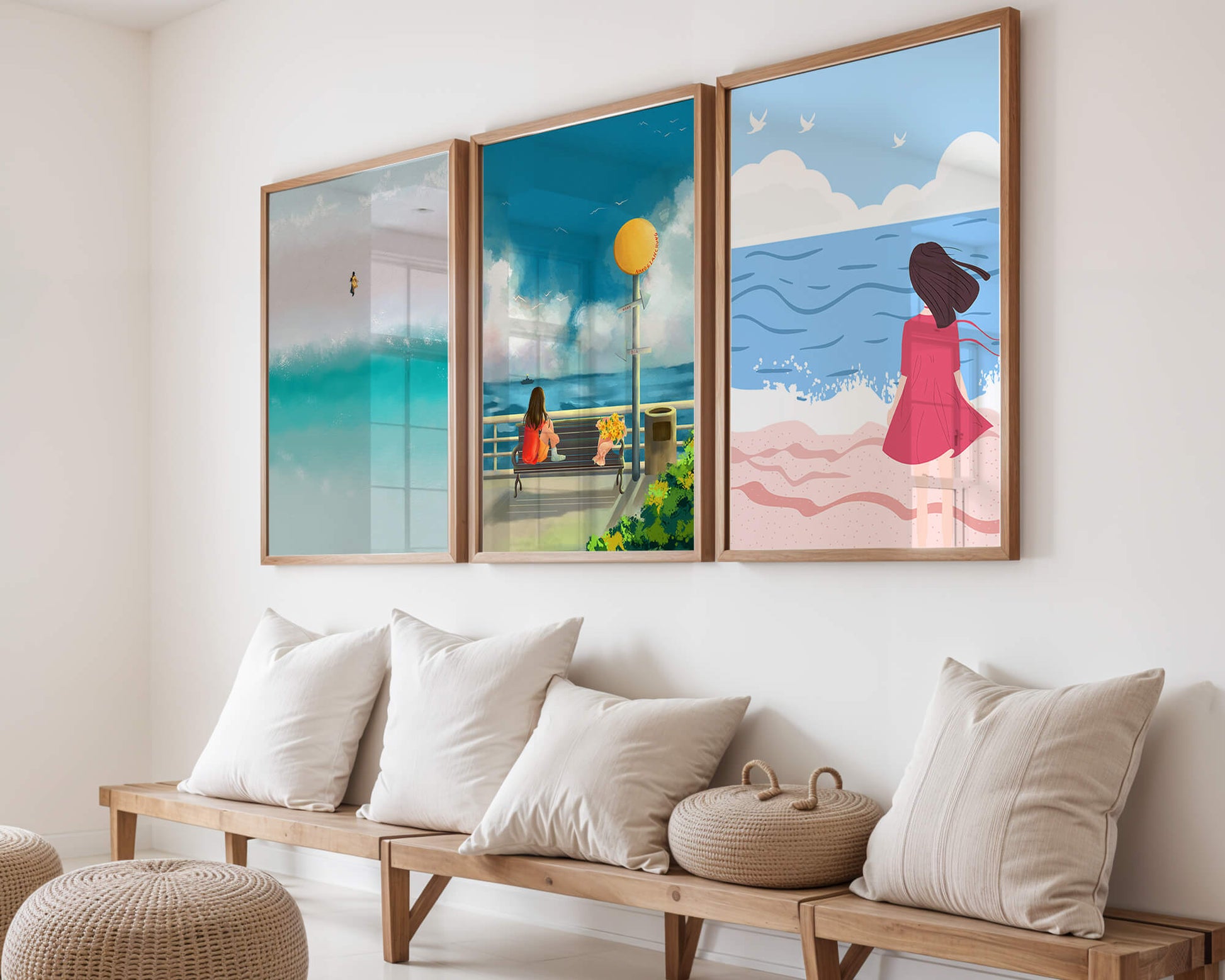 Cuadros Minimalistas de Playa y Mar con Personajes