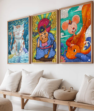 Ensemble d'illustrations d'animaux au style fantastique