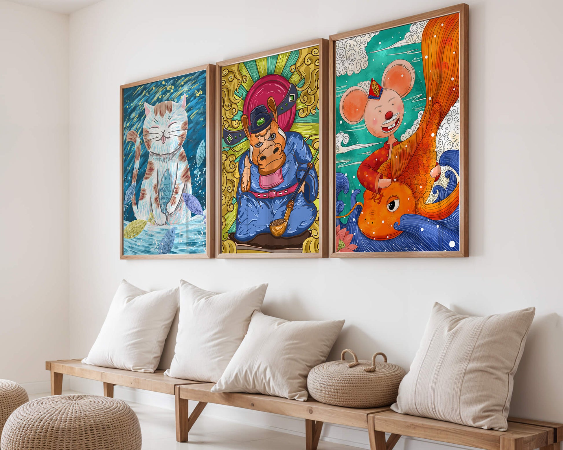 Ensemble d'illustrations d'animaux au style fantastique