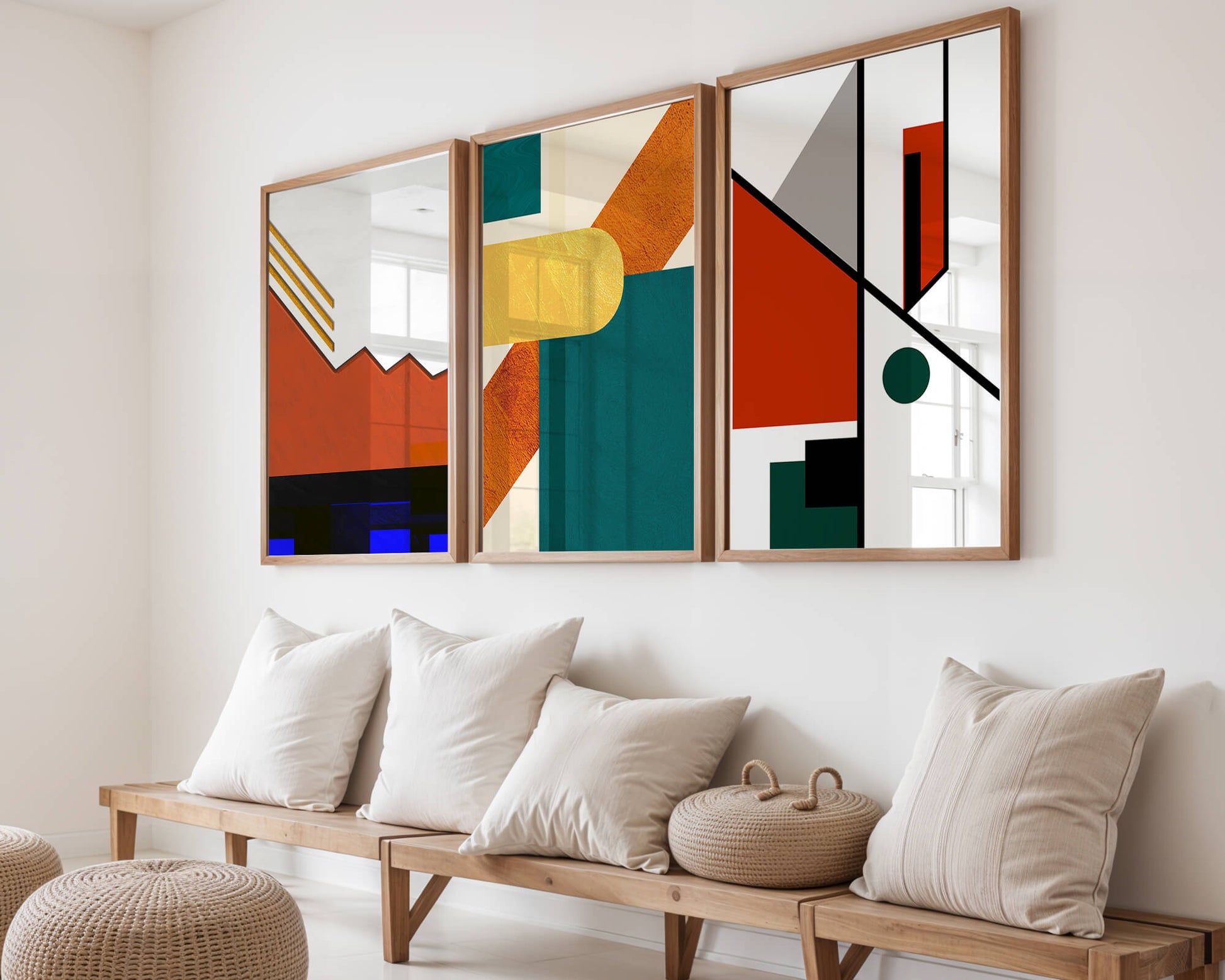 Conjunto De Arte Abstracto Moderno Con Diseños Geométricos Sin Marco