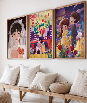 Ensemble de trois illustrations artistiques au style coloré