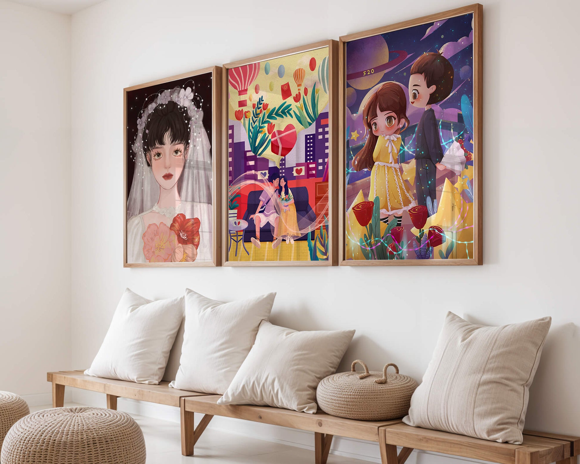 Conjunto De Tres Ilustraciones Artísticas Con Estilo Colorido