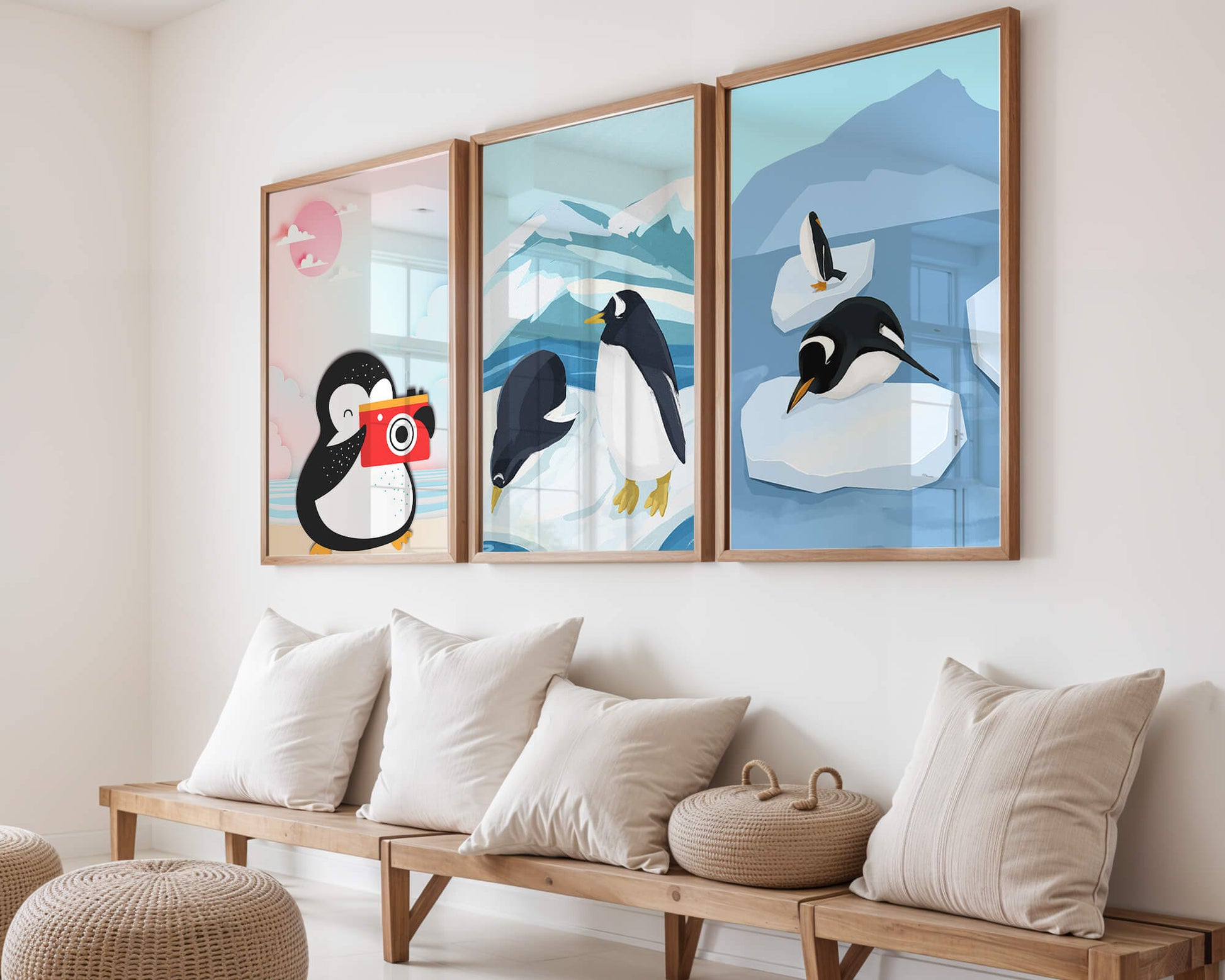 Póster De Pingüinos Sobre Piso De Madera