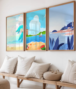 Paisajes Playeros con Colores Vivos en un Interior Moderno