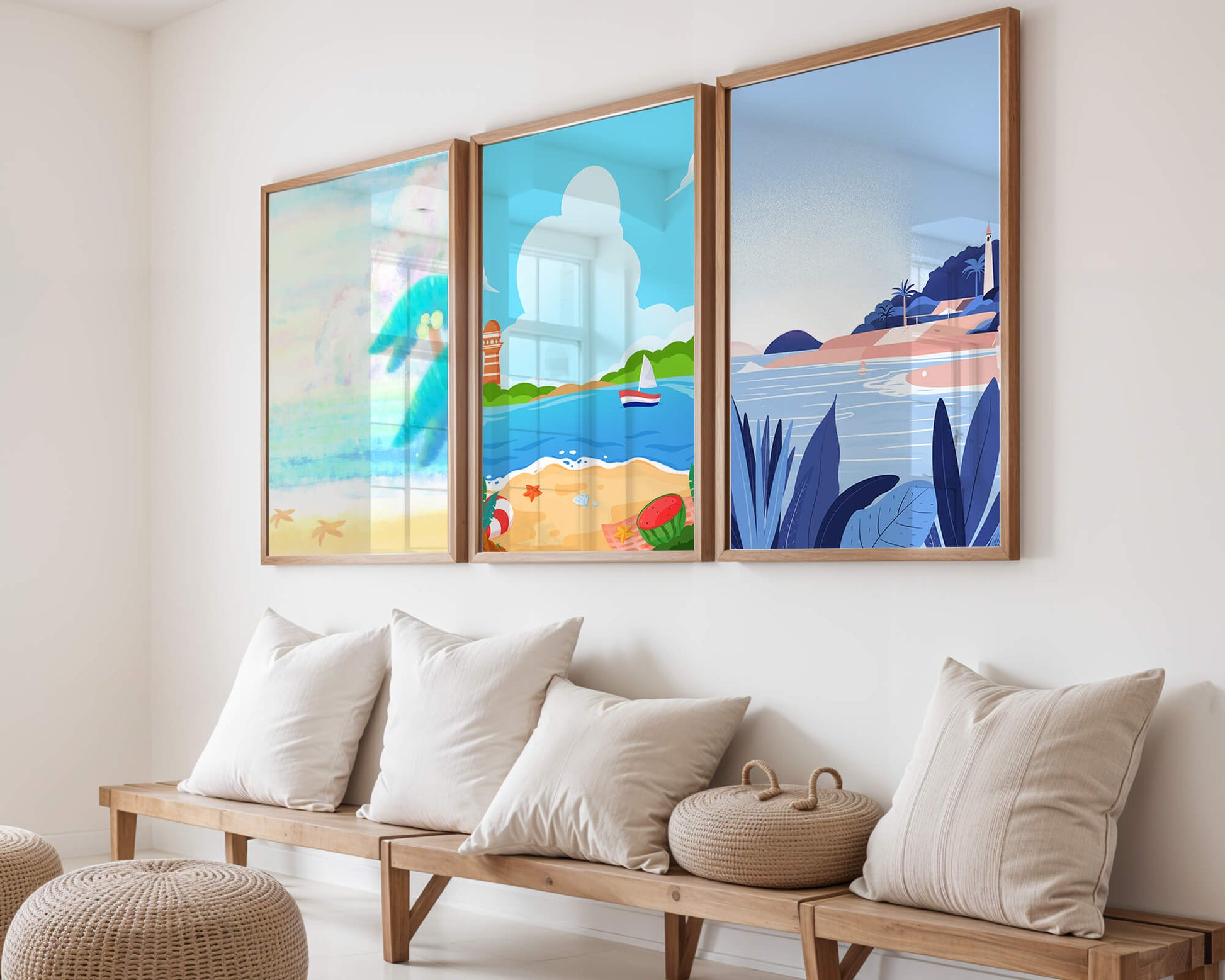 Paisajes Playeros con Colores Vivos en un Interior Moderno