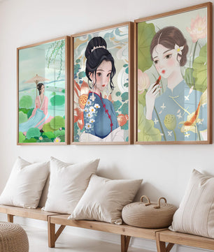 Décoration murale avec art asiatique de femmes élégantes