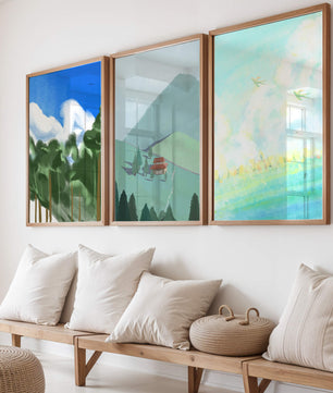 Jeu de trois œuvres d'art de paysage moderne sans cadre