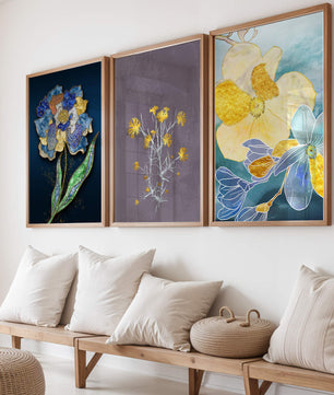 Art floral moderne avec des motifs de fleurs et des éléments dorés