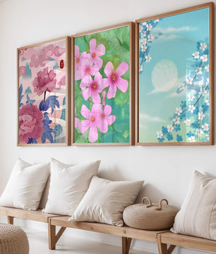 Buntes florales Triptychon mit Naturinspirationen