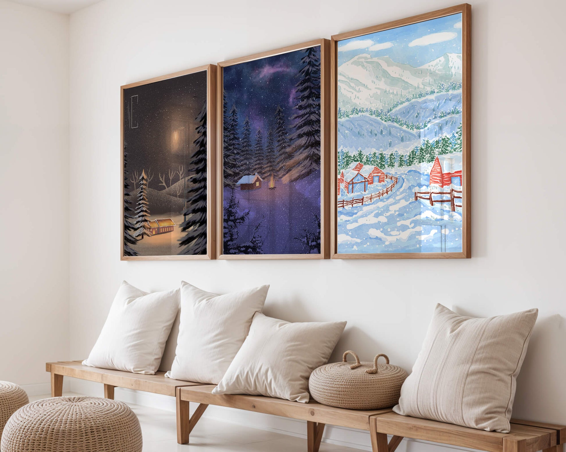 Impresiones De Paisajes Invernales Sin Marco En Un Entorno Elegante