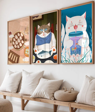 Ensemble d'illustrations de chats à thème culinaire