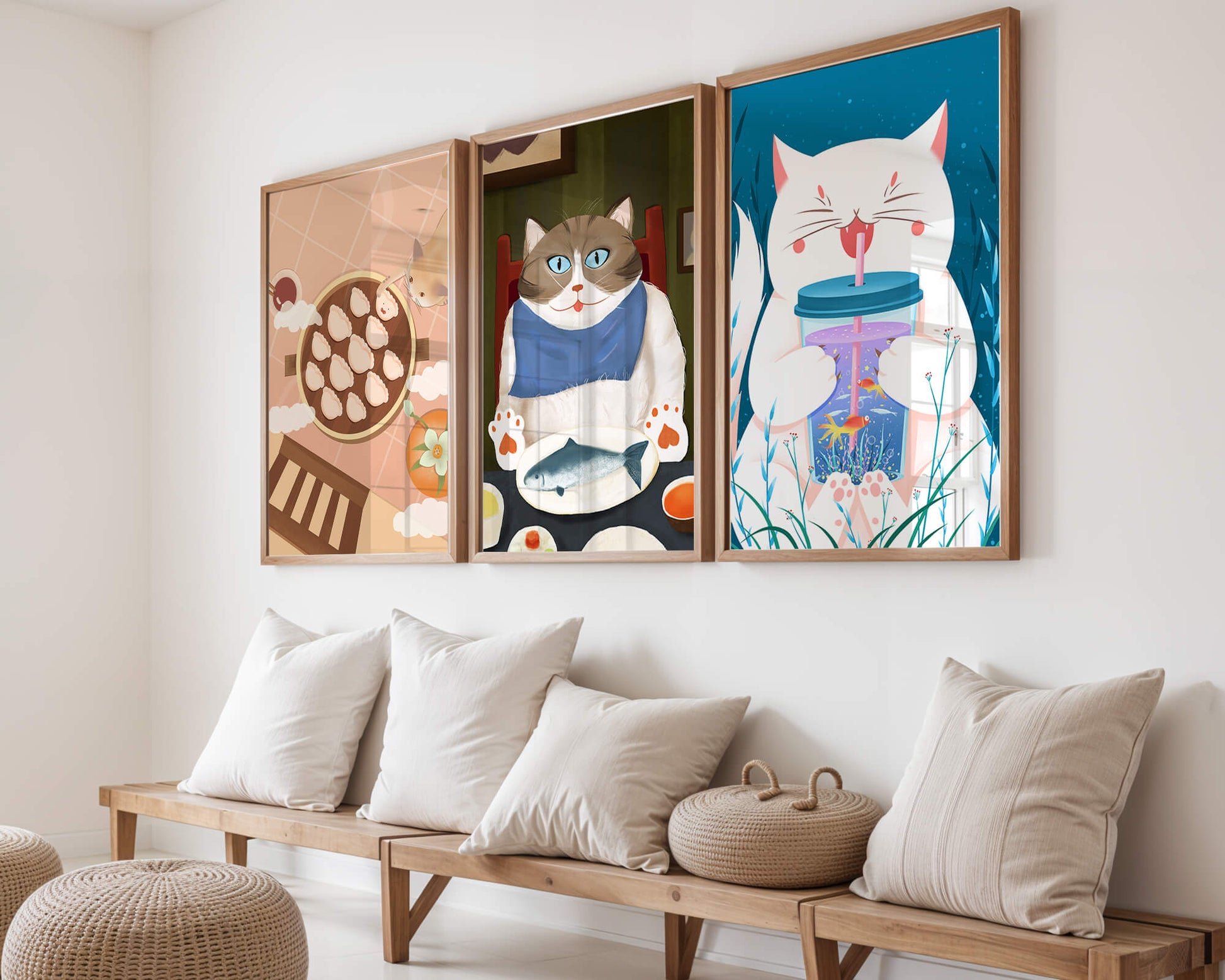 Ensemble d'illustrations de chats à thème culinaire