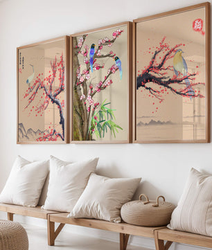 Decoración Oriental con Pájaros y Flores