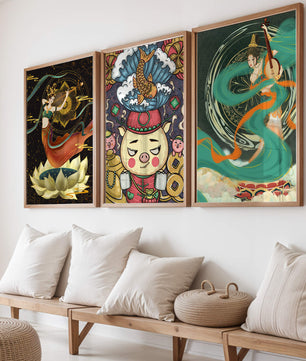 Ensemble d'art asiatique avec motifs traditionnels