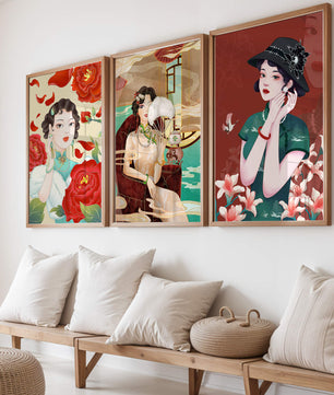 Tríptico de Arte de Mujeres en Colores Vibrantes