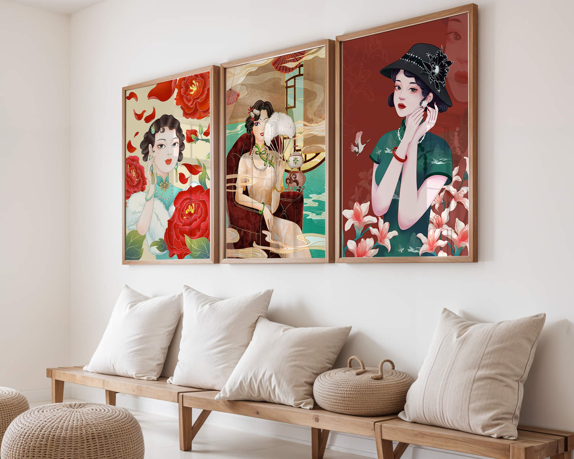 Tríptico de Arte de Mujeres en Colores Vibrantes