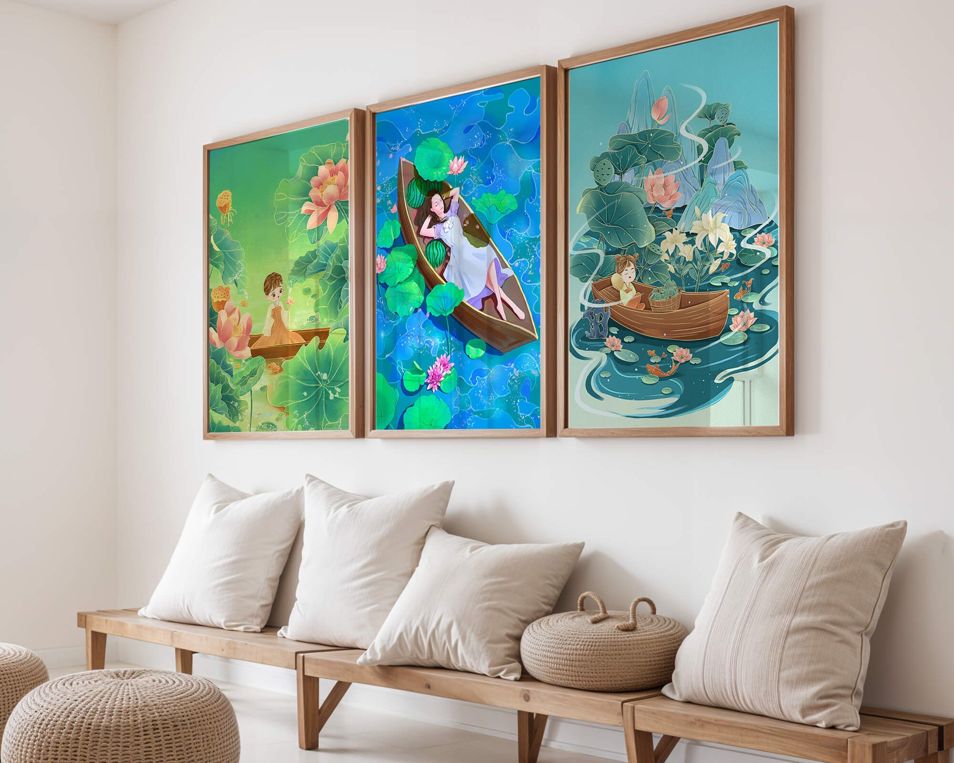 Arte De Niños En Barcos Con Flores Y Agua