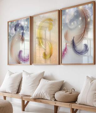 Art abstrait avec des plumes dans des tons pastel