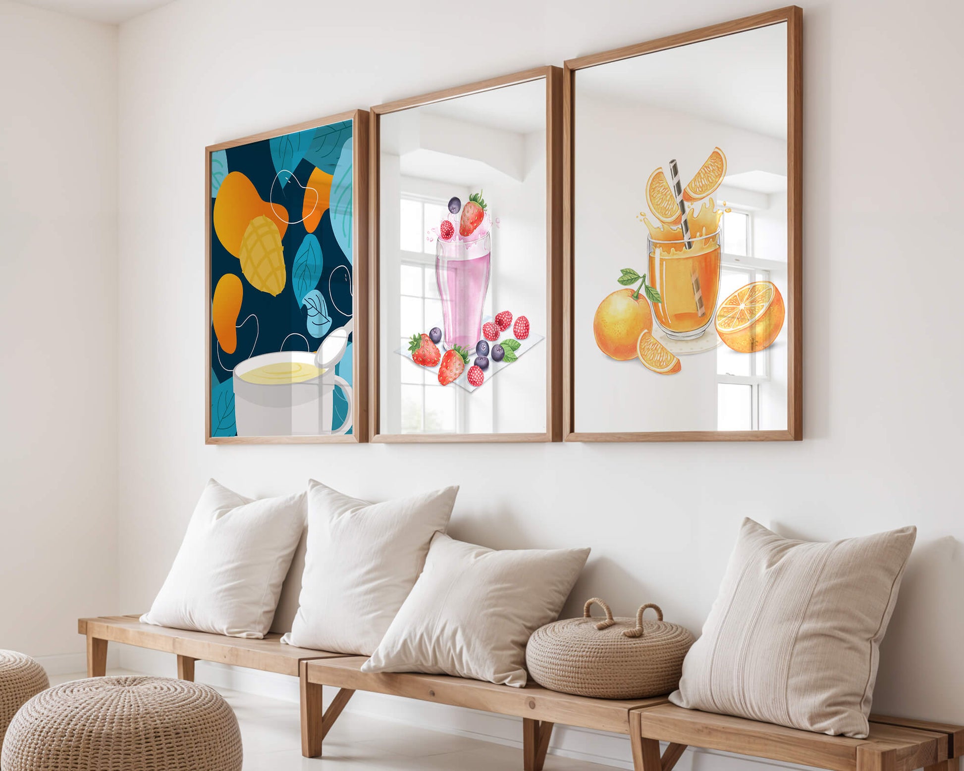 Conjunto de ilustraciones de bebidas frutales coloridas sin marco