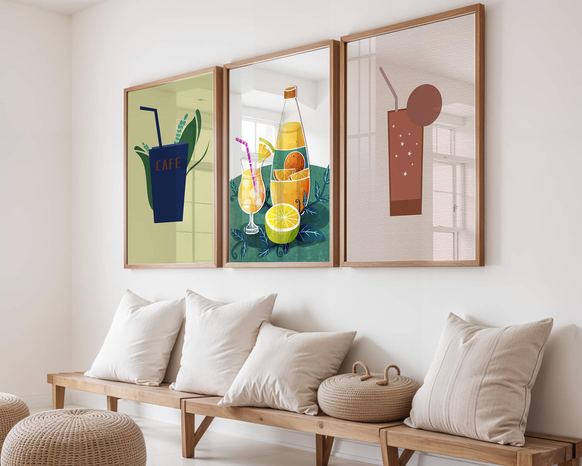 Imágenes Minimalistas de Bebidas Exhibidas en Interiores