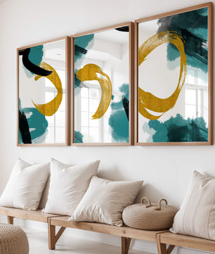 Decoración abstracta moderna sin marco con elementos dorados