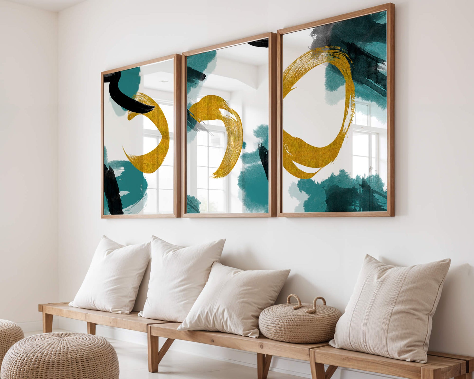 Decoración abstracta moderna sin marco con elementos dorados