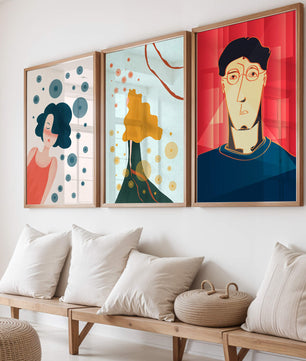 Triptyque d'art moderne avec impressions originales colorées