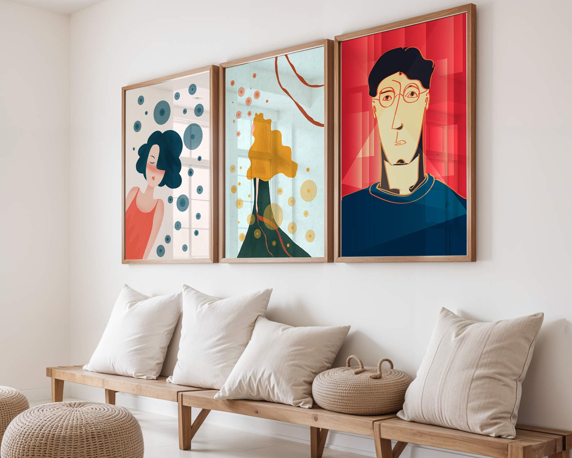 Triptyque d'art moderne avec impressions originales colorées