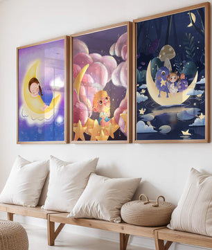Ensemble de tableaux pour enfants avec lune et étoiles
