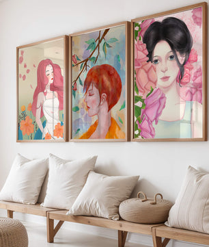 Peintures modernes de femmes avec fleurs en décoration intérieure