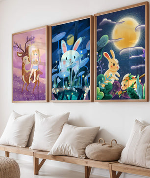 Ensemble de toiles pour enfants avec des animaux et des paysages fantastiques