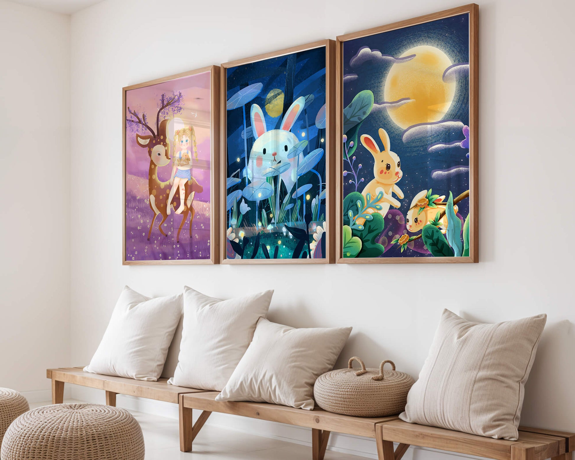 Ensemble de toiles pour enfants avec des animaux et des paysages fantastiques