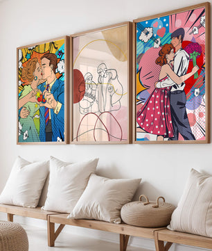Ensemble d’œuvres d’art de couples en style Pop Art et ligne
