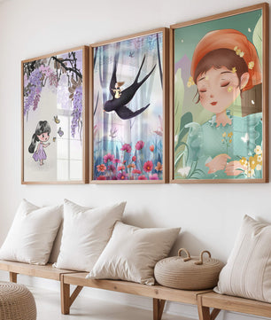 Décoration pour enfants : ensemble d'illustrations de filles et de nature