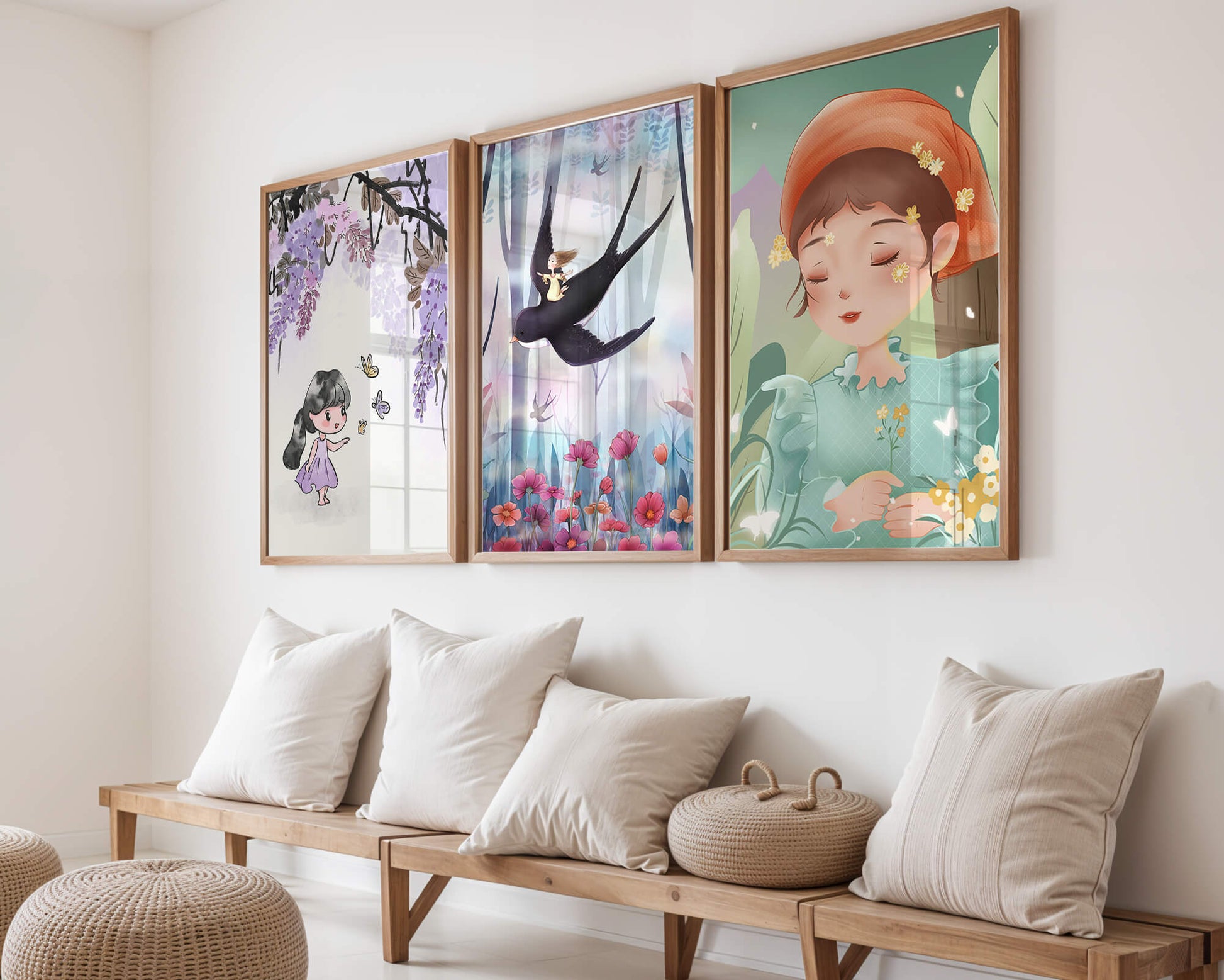 Décoration pour enfants : ensemble d'illustrations de filles et de nature