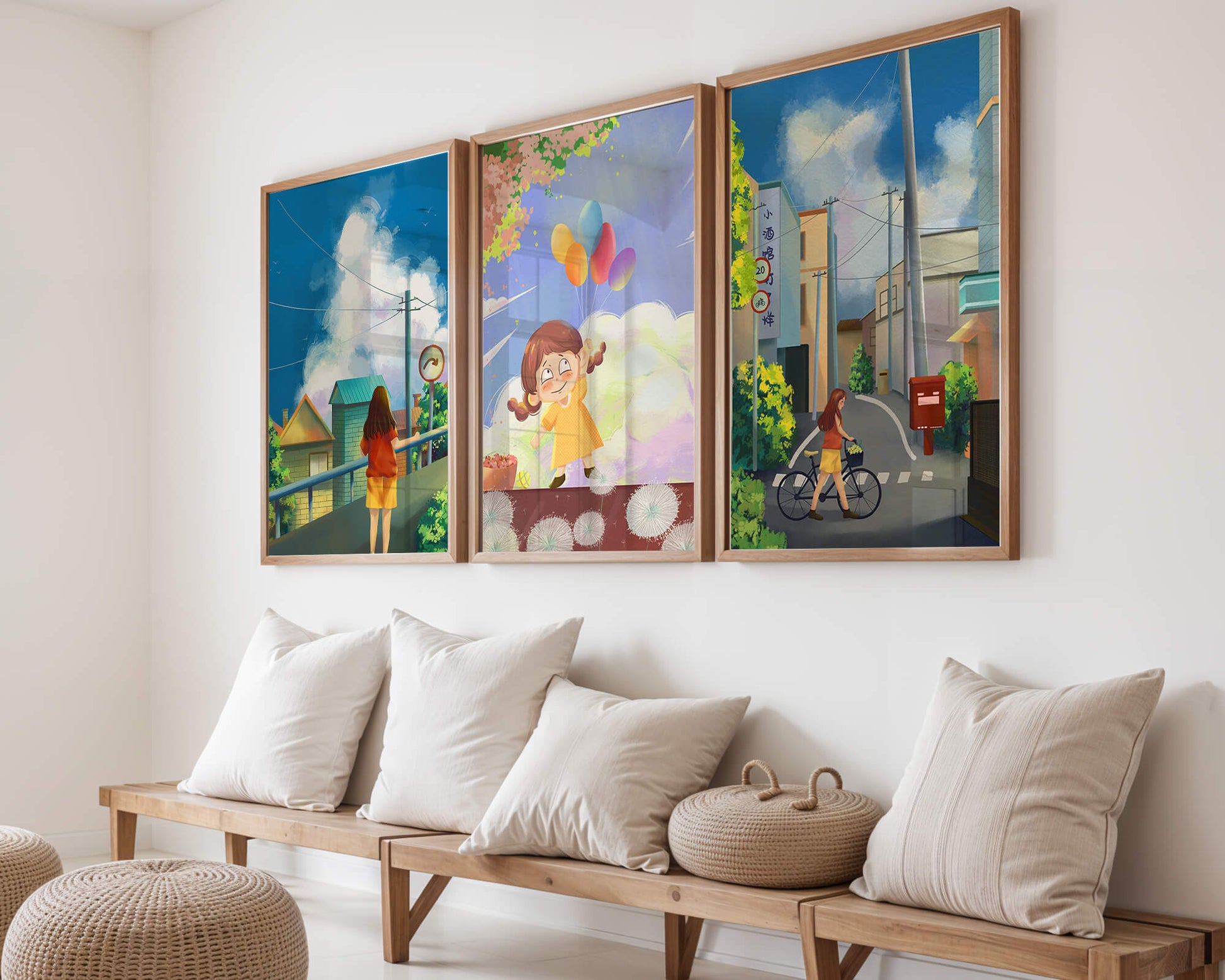Conjunto de Lienzos de Arte Infantil y Escenas Urbanas