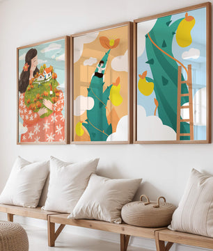 Ensemble de trois tableaux avec des illustrations colorées