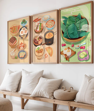 Illustrations de plats orientaux dans un style contemporain