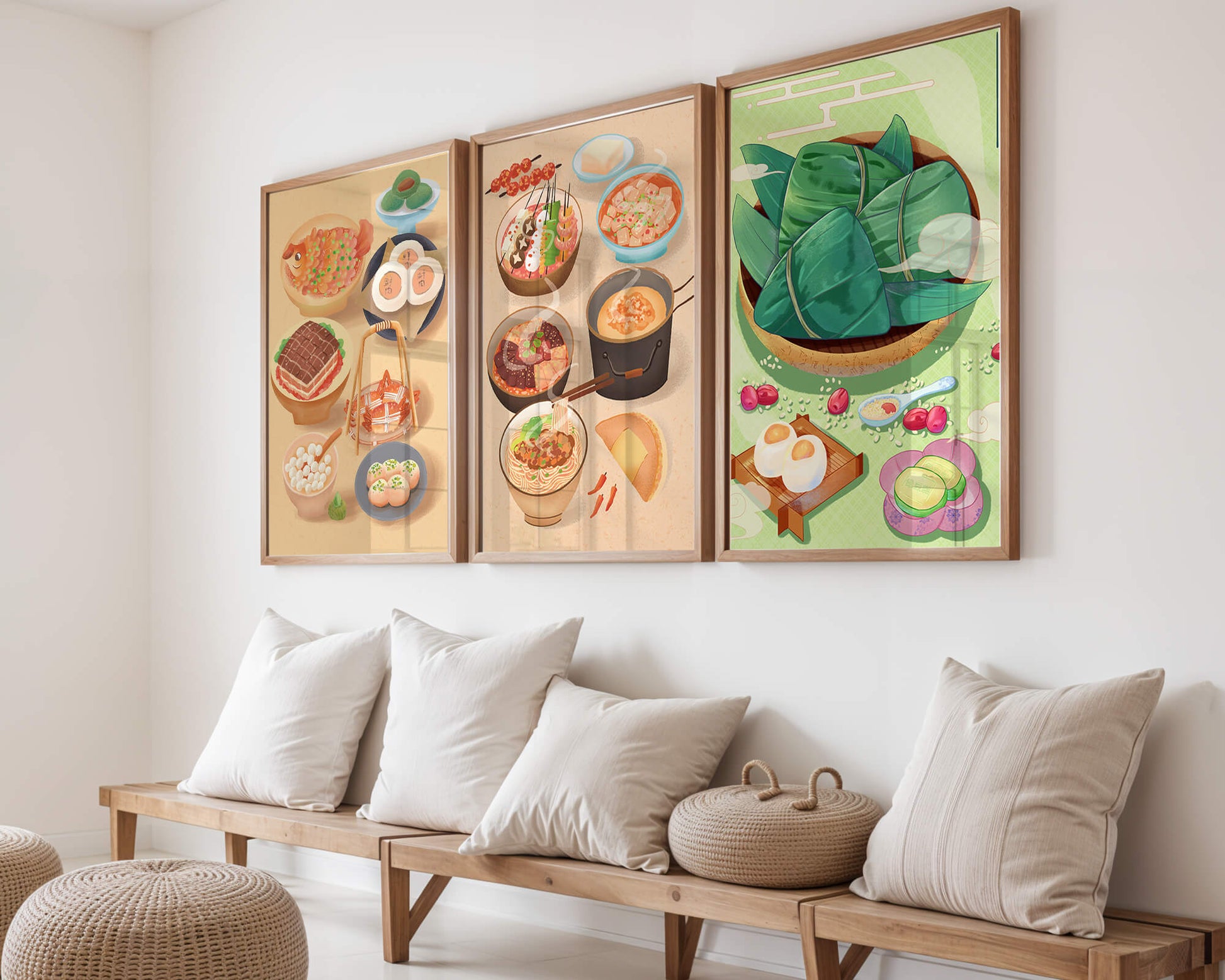 Ilustraciones de Comidas Orientales en Estilo Contemporáneo