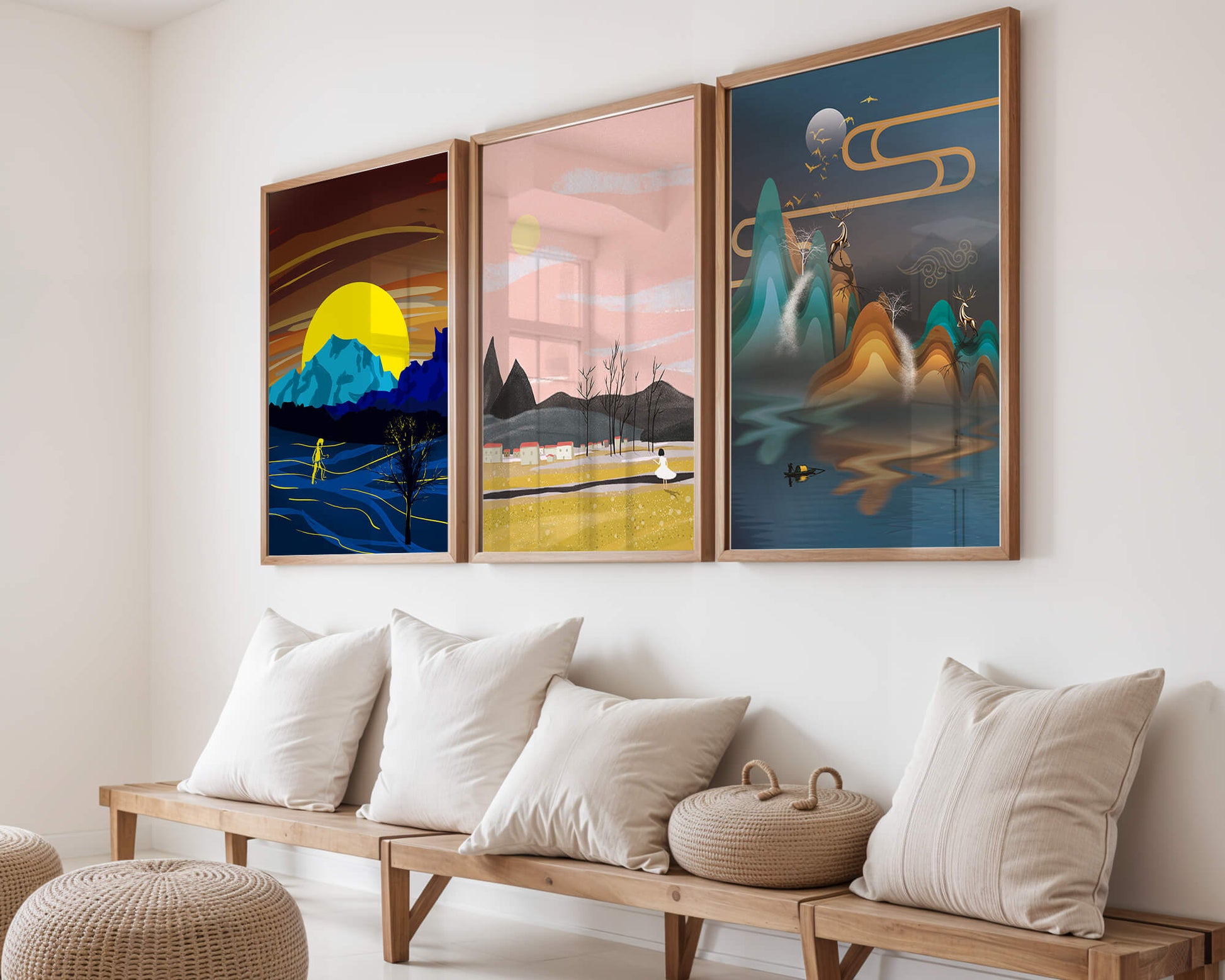 Tríptico de Paisajes Contemporáneos en Colores Vibrantes
