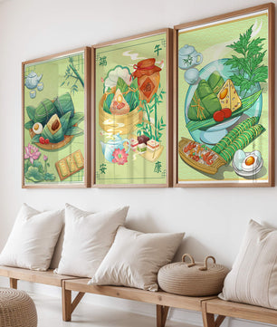Arte de Comida Tradicional en Estilo Oriental con Motivos Culinarios