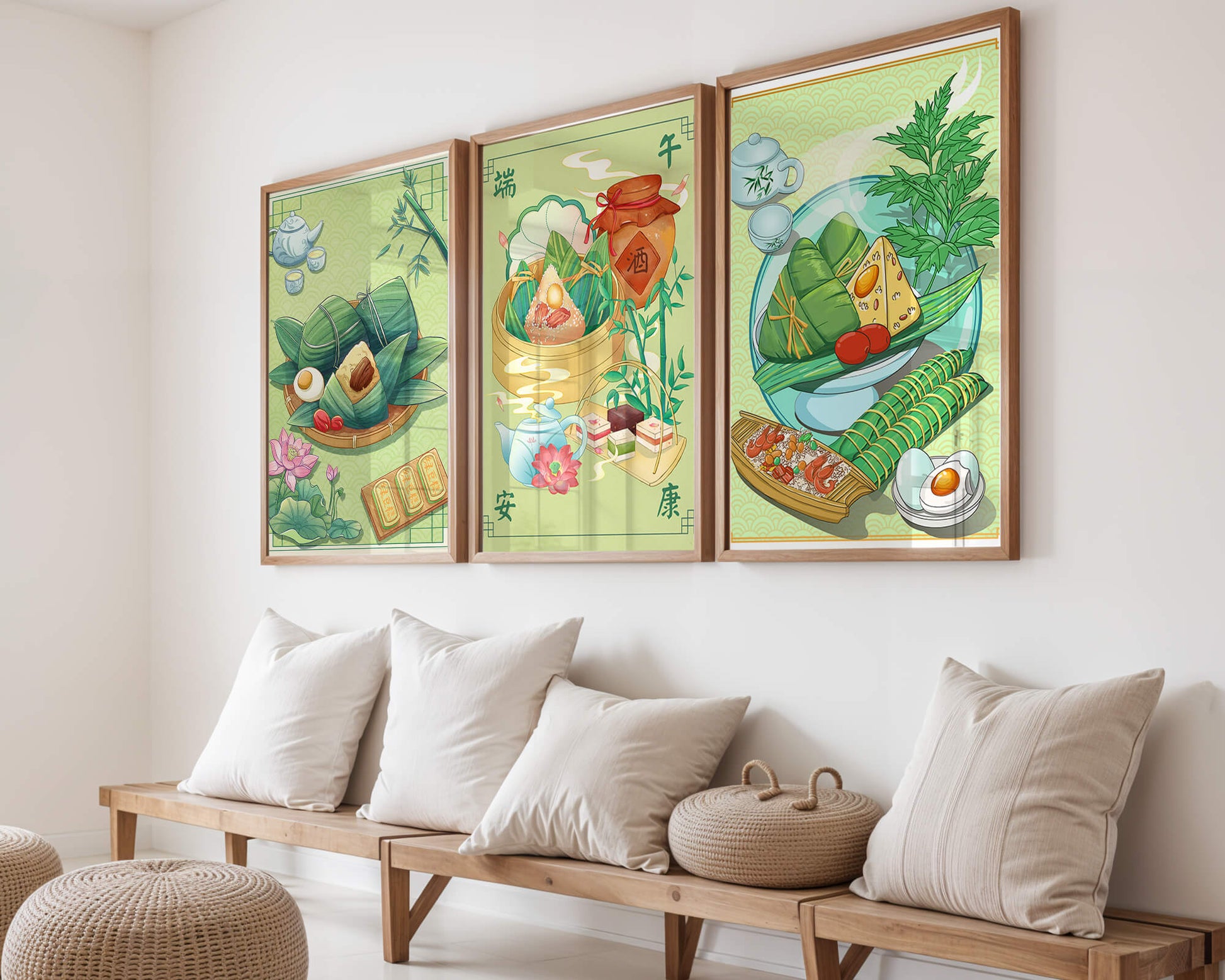 Arte de Comida Tradicional en Estilo Oriental con Motivos Culinarios
