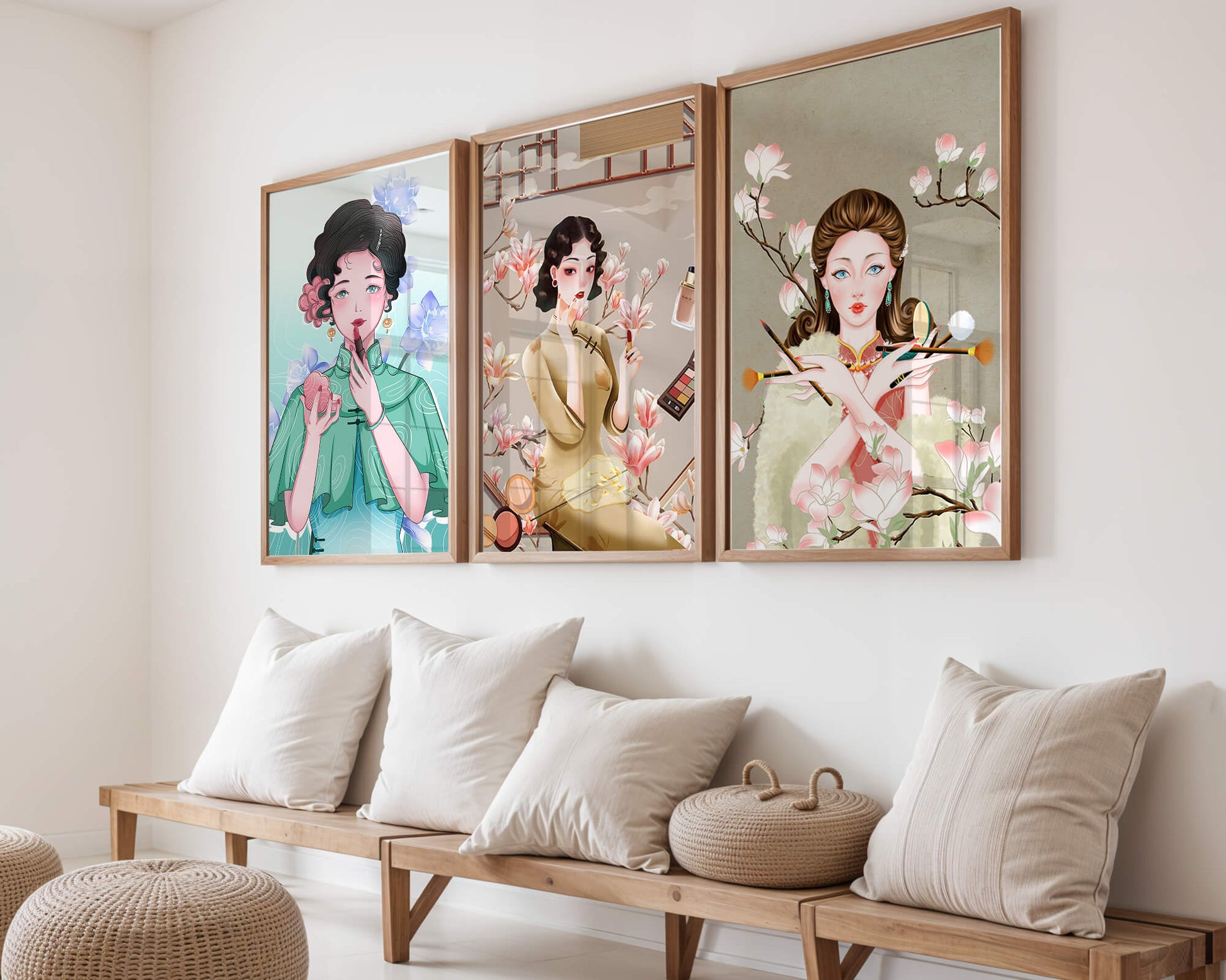 Conjunto De Impresiones Artísticas De Mujeres Estilo Retro Con Elementos Dorados